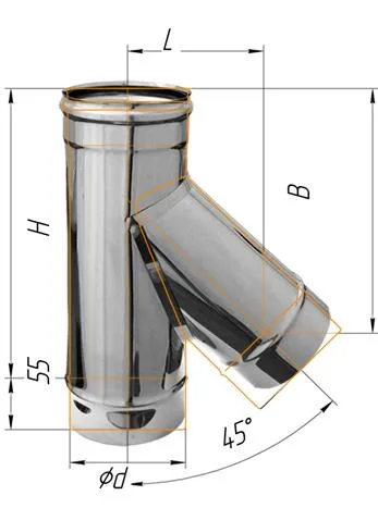 тройник феррум угол 135°, нержавеющий (430/0,8мм), ф250, по воде #
