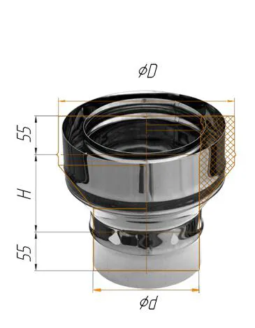 переход феррум на сэндвич нержавеющий, (430/0,5мм), ф150/250, по воде #